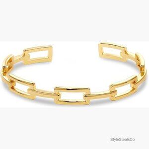 14K Gold Plated Chunky Cuff Bracelet Adjustable Open Geometric Statement
